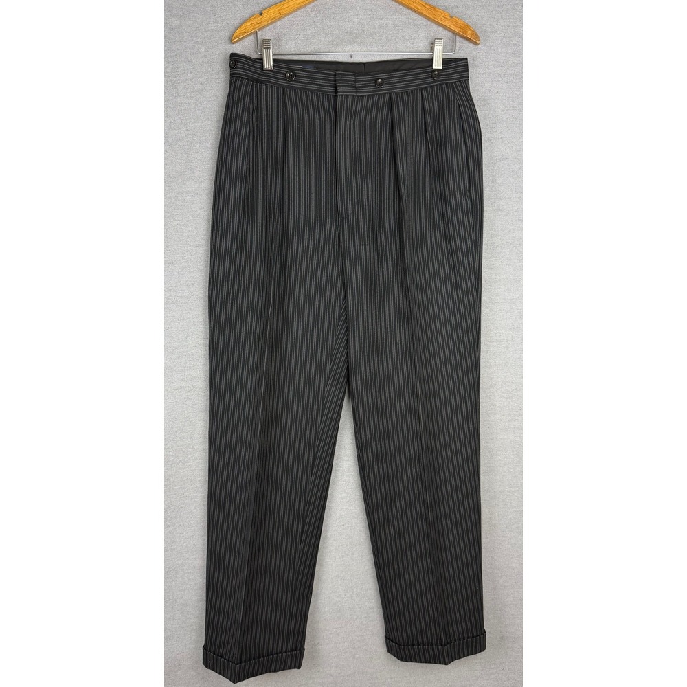 Polo‎ Ralph Lauren Mens Pinstripe Pleated Cinch Back Trousers Buckleback 32x32